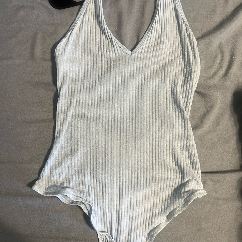 Ribbed V-Neck One-Piece Swimsuit